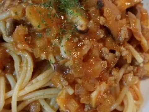 ケチャップで簡単しいたけとトマトのパスタ